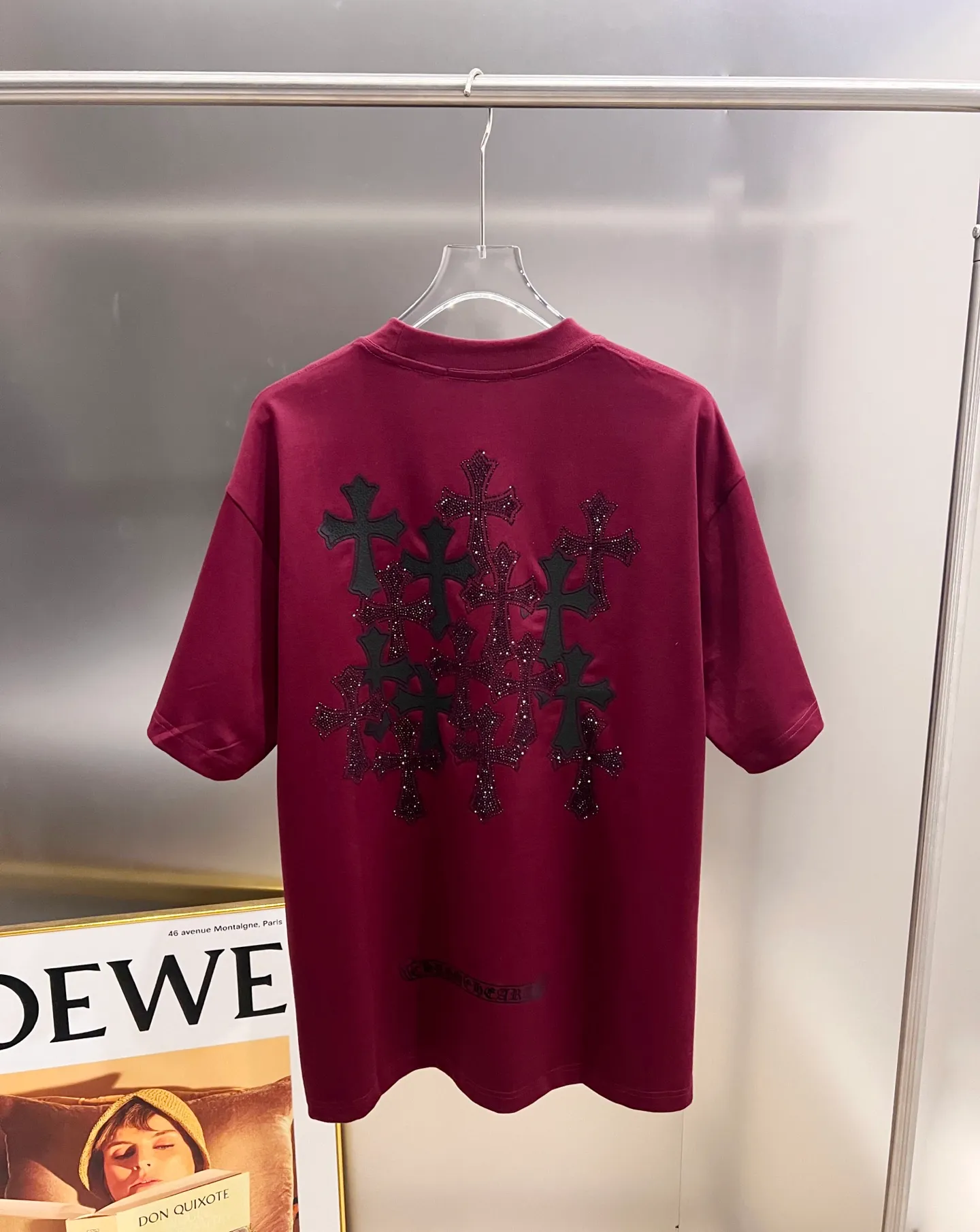 🅿️190 CH Crow 2025 Autumn and Winter New Short-sleeved T-shirt Cross leather craft Customized hardware metal + Middle Eastern Australian diamond design craft The real thing is great🔥Same style for men and women, loose version Size S M L XL XXL Five sizes Black White Angora Red